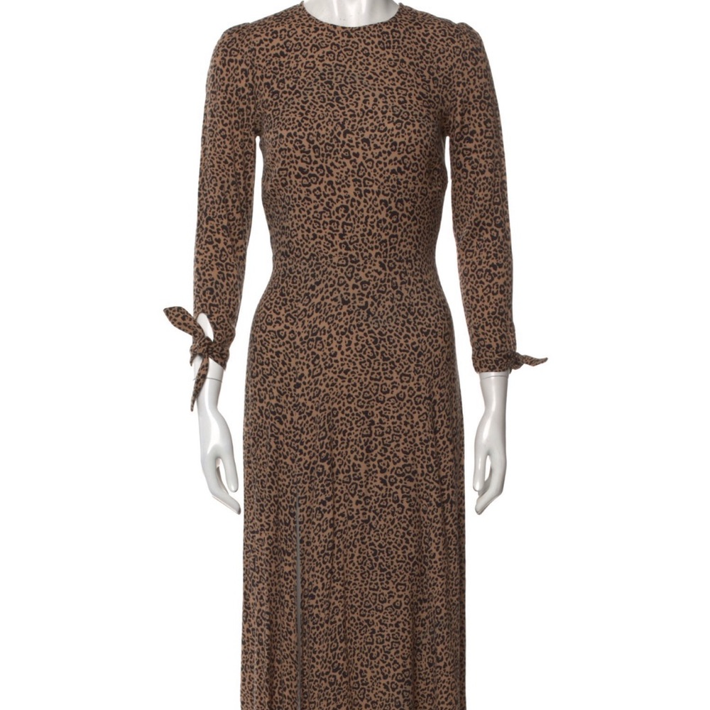 Reformation Leopard Print Long Sleeve Midi Dress